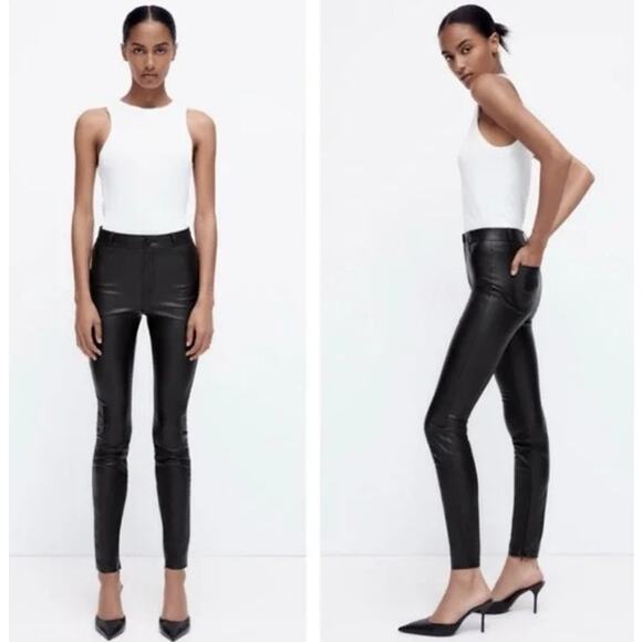 Zara Pants - Zara Black Faux Leather Skinny Pants with Ankle Zip Size Medium